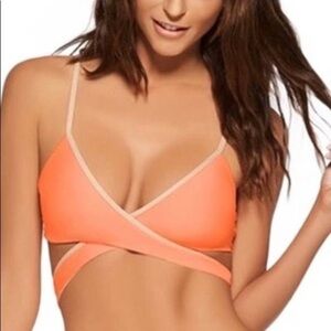 L SPACE Sorbet Chloe Piped Wrap Bikini Top Orange/Tan Size Small